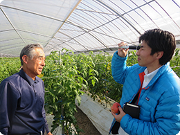 笹島さんのトマトの師匠、高野さん（左）