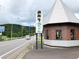 国道を行くと、看板に「鶏ちゃん」の文字
