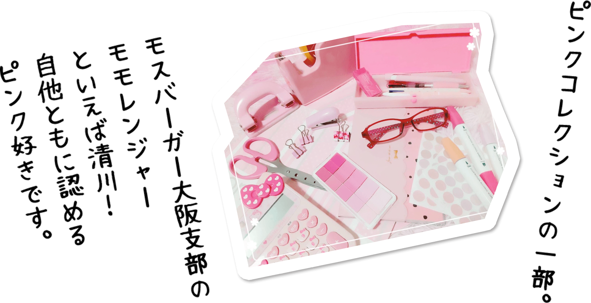 ピンクコレクションの一部。モスバーガー大阪支部の モモレンジャー といえば清川！ 自他ともに認める ピンク好きです。